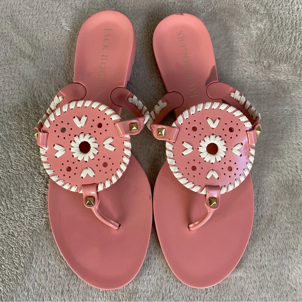 Jack Rogers Georgica Womens Flip Flop Sandals Size 9 Rose Pink White Jelly